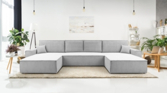 AX LIVING Hellgrau Sofa U Form mit Schlaffunktion – Cedria U 389cm