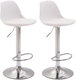 2er Set Barhocker LUNOR - Kunstleder Weiß 39 x 43 x 82 cm Silber | Barstuhl Mit Lehne Tresenhocker Tresenstuhl Kneipenhocker Kneipenstuhl