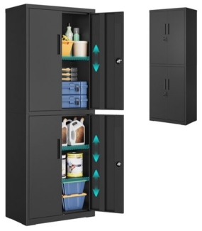 SONGMICS Aktenschrank, Mehrzweckschrank, Büroschrank, mit 4 Türen und 5 Ebenen, 40 x 60 x 180 cm, 2 Schlösser, verstellbare Ablagen, Aufbewahrungsschrank aus Stahl, mattschwarz