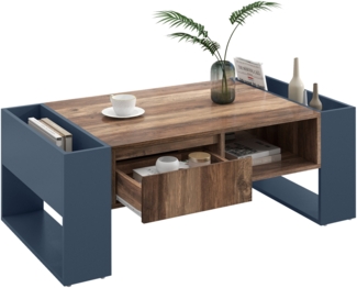 Couchtisch aus Holzmaserung, mit Eine grifflose Schublade, ein Staufach und Heckstaufach,doppelseitiger Stauraum. Mit Stauf?chern auf beiden Seiten. Wohnzimmer-Sofatisch, gro?er Stauraum. Anthrazit.