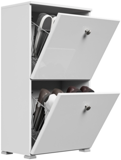Schuhschrank Comfort 2 Klappen 8 Paar 52x96 cm Weiss-Weiss Hgl : Weissmatt / Weiss hochglanz