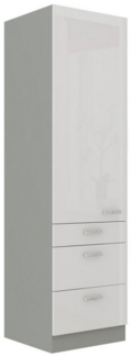 Küchen Hochschrank 60 Bianca Weiß Hochglanz + Grau Küchenzeile Küchenblock
