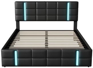 Furnishings Home Jugendbett Polsterbett Stauraumbett (Hydraulisch anhebbarer Bettstauraum), Mit LED-Beleuchtung, Ladefunktion, Kunstleder, 160x200 cm
