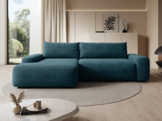 Vente-unique - Ecksofa mit Schlaffunktion - Ecke links - Strukturstoff - Blau - DAVISO