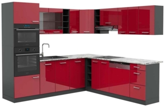 Vicco Winkelküche R-Line, Bordeaux Hochglanz/Anthrazit, 237 x 247 cm, AP Marmor