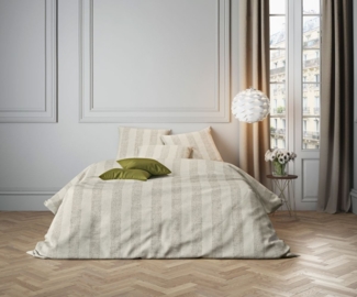 JACK Bettwäsche 135x200 cm Flanell Biber Streifen Taupe Braun Mistral, Biber, 2 teilig, gestreiftes winterliches Design, Punkte