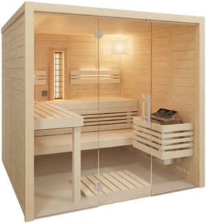 Infraworld Solido Glas Complete Massivholzsauna mit Infrarotstrahler 210 x 212 x 202 cm