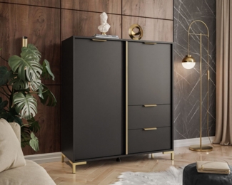 ALLHOUSE24 Kommode LARA 103 CM Breite Hochkommode Anthrazit/Gold Sideboard, Breite 103 cm