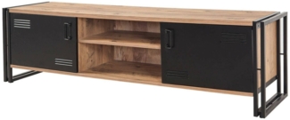 Dmora Fernsehschrank Cyprien, Ständer für Wohnzimmerfernseher, Niedriges Wohnzimmer-Sideboard, TV-Ständerbasis, 180x45h50 cm, Eiche und Schwarz