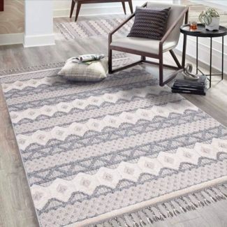 Carpet City Hochflor-Teppich Valencia 728, rechteckig, Höhe: 20 mm, Läufer, Boho-Stil, 3D-Effekt, Relief, Hoch-Tief-Struktur, mit Fransen