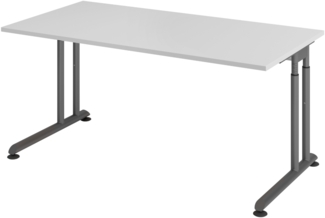 bümö höhenverstellbarer Schreibtisch Z-Serie 160x80 cm in grau, Gestell in Graphit - PC Tisch für's Büro manuell höhenverstellbar, Computertisch verstellbar, ZS-16-5-G