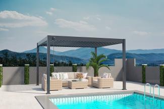 Weide Deluxe | Voll-Alu Pavillon | 3 x 4 M | Lamellendach anthrazit | Pergola freistehend