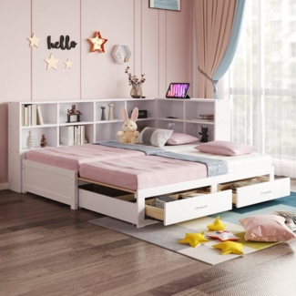 Merax Daybett 90/180x190cm mit USB-Steckdose (1 tlg), Ausziehbares Schlafsofa Kinderbett mit Ablagefächern und 2 Schubladen