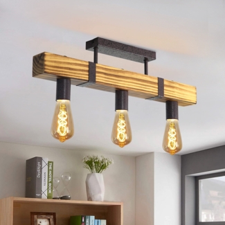 ZMH Vintage Deckenleuchte Holz Deckenspots Retro Deckenstrahler 55CM mit verstellbaren Strahlern, 3xE27 max. 25 Watt, Schwenkbar Deckenlampe für Flur Küche Esszimmer Wohnzimmer Bar, Ohne Leuchtmittel