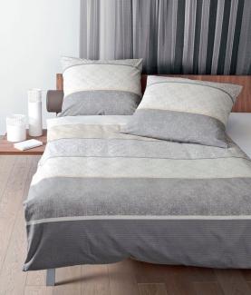 Janine Mako Satin Bettwäsche 2 teilig Bettbezug 135x200 cm Kopfkissenbezug 80x80 cm 31031-08 Palermo grau taupe