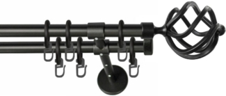 GARESA Gardinenstange RUSTIKA, Ø 16 mm, 2-läufig, Wunschmaßlänge, verschraubt, Metall, rustikale Vorhanggarnitur, verlängerbar, m. Ringe, Endknopf Korb