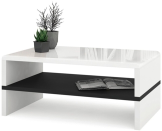 Mazzoni Couchtisch Design Rock Tisch Weiß Hochglanz / Schwarz matt 100x60x43cm