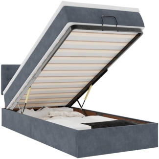 vidaXL Ottoman-Bett mit Matratze & LEDs Dunkelgrau 90x190 cm Samt 3312735