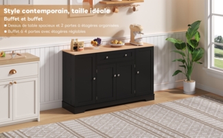 Sideboard 138 cm, schwarz, MDF – mit Schublade, Doppeltür und höhenverstellbaren Einlegeböden, modernes Euro-Design,138*40*85 cm