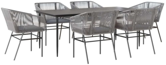 vidaXL 7-tlg. Garten-Essgruppe mit Kissen Grau Poly Rattan Glas 3334532