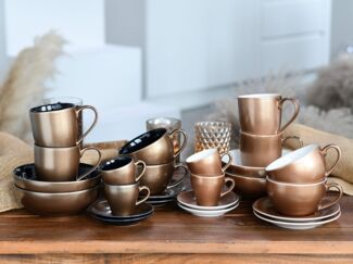 CreaTable Tasse Golden Days Schwarz, 4-tlg, Steinzeug