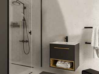 Vente-unique - Waschbeckenunterschrank hängend - B. 60 cm - Anthrazit - YANGRA