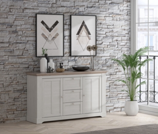 FORTE Iloppa Sideboard, Holzwerkstoff, Grau/Weiß, 160 x 92,5 x 44,3 cm