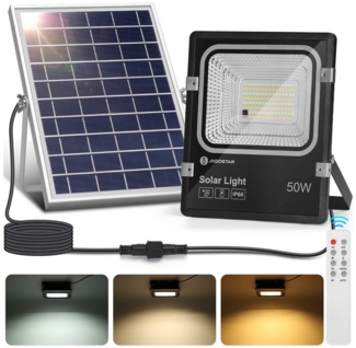 Aigostar Flutlichtstrahler Solar LED Strahler Außen,50W,Dimmbar 3000K/4500K/6500K,IP66,2 m Kabel, LED fest integriert, kaltes weißes Licht