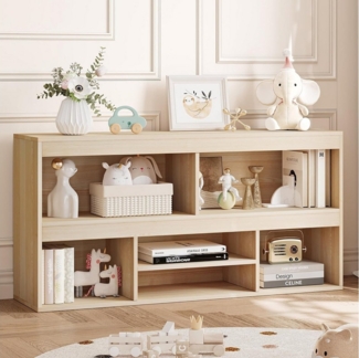 GarveeMore Kinderregal mit 6 Fächern,Holz-Aufbewahrungsschrank,120x30x61cm, Bücherregal Kinder,Standregal für Spielzeug und Bücher
