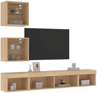 vidaXL 5-tlg. Wohnwand mit LED-Beleuchtung Sonoma-Eiche Holzwerkstoff 3216699