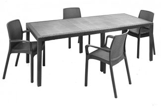 Dmora - Tisch- und Stuhlset Moie, Wohnzimmer, Ausziehbarer rechteckiger Tisch mit 4 Stühlen mit Armlehnen, Made in Italy, Anthrazit