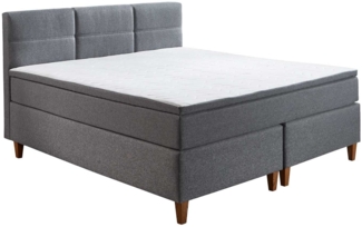 Boxspringbett Kansas / Kenora , Holzwerkstoff, Stoff , Grau , 180 x 110 x 213 cm