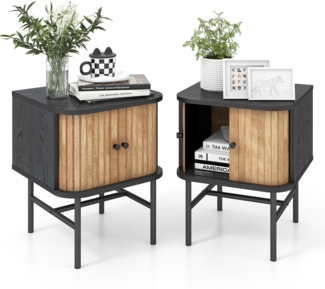 2er Set Nachttisch mit Schiebetüren Nachtschrank mit Stauraum Beistelltisch Nachtkonsole Schwarz
