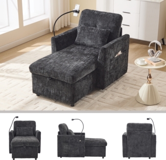LVHOM Einzelsofa mit Handyhalterung, Polsterliege mit Bettkasten und Seitentaschen, Relaxsessel Schlafsofa mit versteckten Stauraum