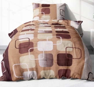 Heubergshop Bettwäsche, Seersucker, 2 teilig, 155x220 cm + 80x80 cm - Kariert Karo Braun 100% Baumwolle (EW-396/5)