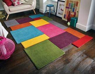 FLAIR RUGS Wollteppich Abstract Collage, 100% Wolle, rechteckig, Höhe: 11 mm, Karo Design, Patchwork, modern, mehrfarbig, Wohnzimmer, Schlafzimmer