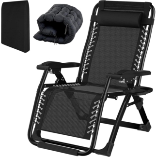 Sonnenliege 72cm klappbar, verstellbar Gepolstert Schwarz - Gartenliege 240kg