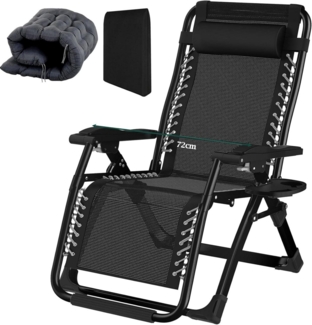 Sonnenliege 72cm klappbar, verstellbar Gepolstert Schwarz - Gartenliege 240kg