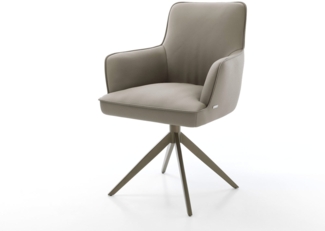 Drehstuhl Heira-Flex mit Armlehnen Echt-Leder Schlamm Kreuzgestell breit Effektfinish Titan 360° drehbar Taschenfederkern