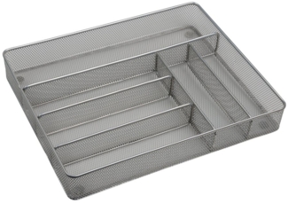 KESPER 90183 Besteckkasten, Metall, 36 x 31 x 5,5 cm mit 6-fach Einteilung, Silber / Besteckeinsatz