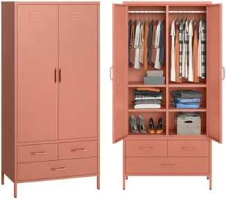 skølm 'Atria' Kleiderschrank mit 3 Schubladen, Metall, 170x45x80 cm, terrakotta, Garderobe mit 4 Fächern und 2 Kleiderstangen