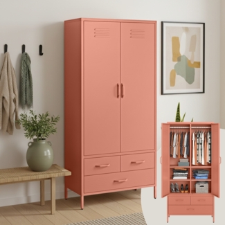 skølm 'Atria' Kleiderschrank mit 3 Schubladen, Metall, 170x45x80 cm, terrakotta, Garderobe mit 4 Fächern und 2 Kleiderstangen