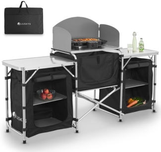 Juskys Campingküche faltbar mit Tragetasche - Outdoor Camping Küche Kochtisch klappbar - faltbare Küchenbox - Schwarz