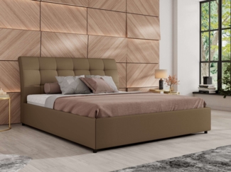 Polsterbett mit Lattenrost Gasfeder Doppelbett GALA CLASSIC gepolstert Kopfteil Bettkasten Pocket Matratze - 200x200 cm - Braun Kunstleder - VIRE LUX