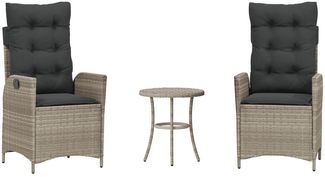 vidaXL 3-tlg. Bistro-Set mit Kissen Hellgrau Poly Rattan 365278