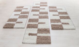 Carpettex Hochflor-Bettumrandung Unicolor - Einfarbig, Höhe 30 mm, (Bett-Set, 3-tlg, Bettvorlage), Schlafzimmer Teppich Bettumrandung Läufer Set 3 teilig