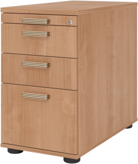 bümö Schreibtisch Schrank Büro mit Hängeregister für Hängeordner, Schubladenschrank Holz in Nussbaum, Container mit Schubladen & Hängeregistratur - Schreibtisch Kommode mit Streifengriffe, SC40-N-N-SG
