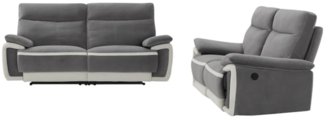 Vente-unique - Couchgarnitur mit elektrischer Relaxfunktion 3+2 METTI - Samt - Grau