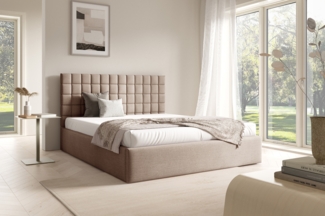 MEBLINI Polsterbett 160x200 mit Lattenrost und Matratze – BALEARO – Hellbraun Samt – Doppelbett mit Bettkasten - Stauraumbett - Kopfteil Bett mit Stauraum