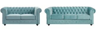 Vente-unique - Sofa 3-Sitzer & 2-Sitzer - Samt - Pastellblau - CHESTERFIELD